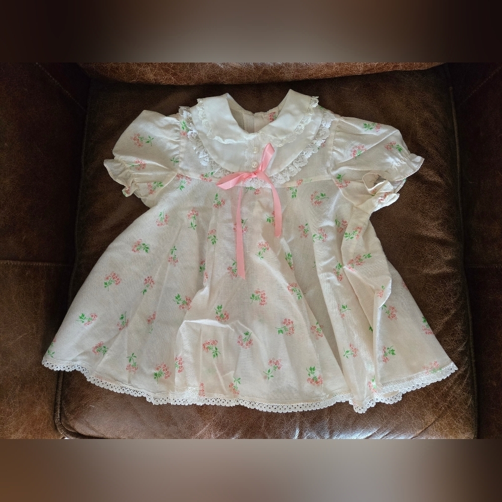 Vintage Haddad Brothers Frilly Lace Baby Dress Dainty 24 Mo 70 80 Spring Summer